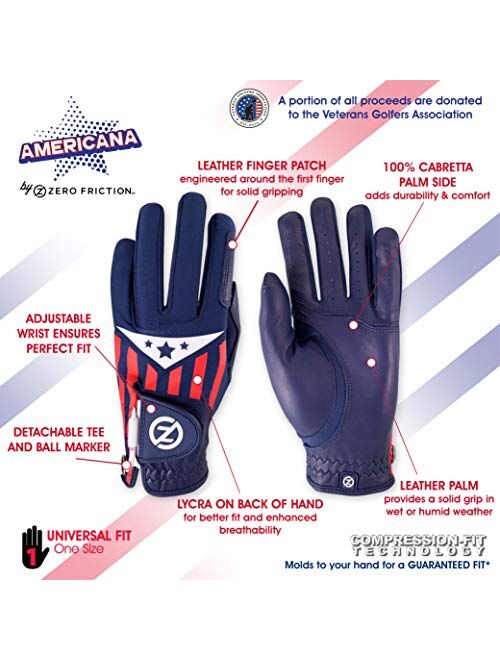 Zero Friction Americana Cabretta Leather Golf Glove, Universal-Fit