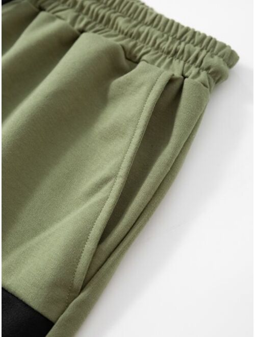 Shein Men Color Block Letter Patched Detail Drawstring Waist Shorts