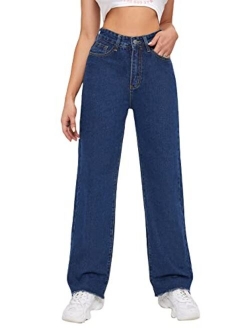 Women's Cow Print High Waist Wide Leg Jeans Casual Long Denim Pants