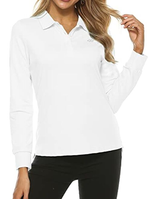 AjezMax Women's Long Sleeve Golf Polo Shirts Lightweight Quick Dry Moisture Wicking Athletic Tennis Sports Tops 3-Button