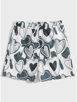Guys Heart Print Drawstring Shorts
