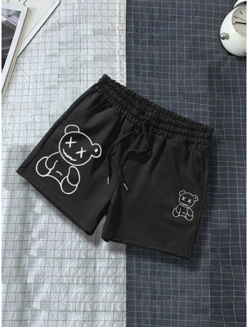 Shein Men Bear Print Drawstring Waist Shorts