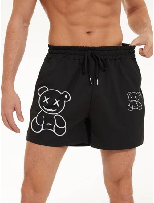 Shein Men Bear Print Drawstring Waist Shorts