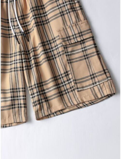 Shein Men Plaid Print Drawstring Waist Cargo Shorts