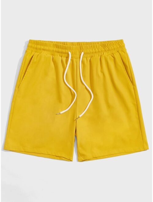 SHEIN Men Slant Pocket Drawstring Waist Solid Shorts