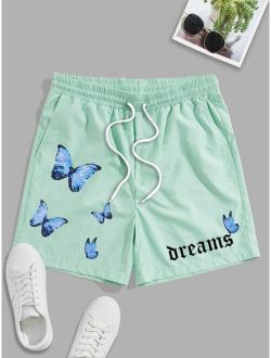 Men Butterfly Letter Graphic Shorts