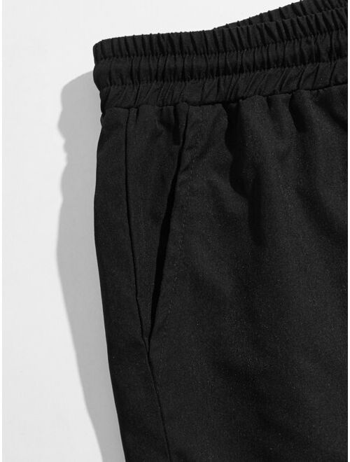 Shein Men Chinese Letter Fish Print Drawstring Shorts