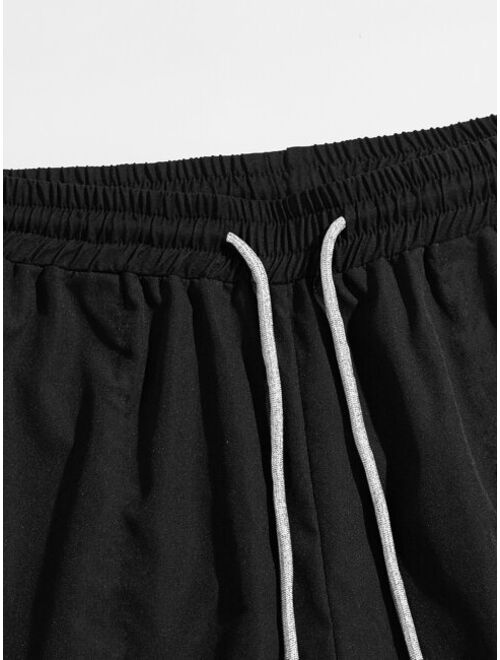 Shein Men Chinese Letter Fish Print Drawstring Shorts