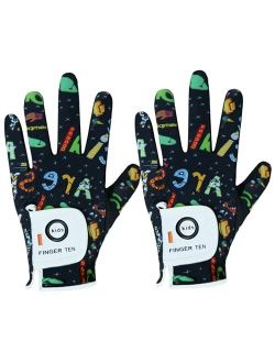 Finger Ten Kids Golf Gloves Boys Girls Left Right Hand Breathable Value 2 Pack Gift Set for Junior Youth Toddler White Black Green