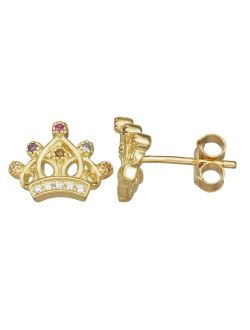 Junior Jewels Kids' 14k Gold Over Silver Cubic Zirconia Crown Stud Earrings