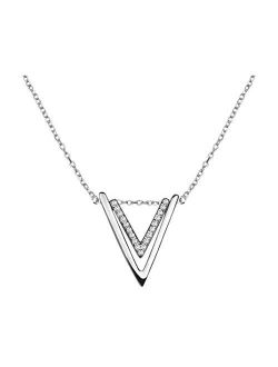 SOFIA MILANI - Women's Necklace 925 Silver - with Zirconia Stones - Double Triangle V Pendant - 50243