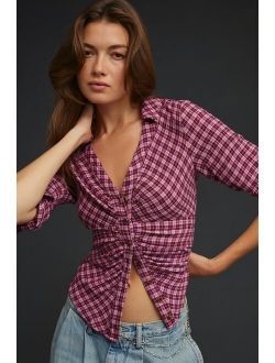 Gingham Ruched Shirt For Women