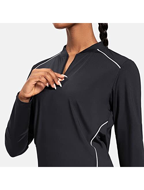 BALEAF Women's Long Sleeve Tennis Golf Shirts UPF 50+ 1/4 Zip Quick Dry Active Tops
