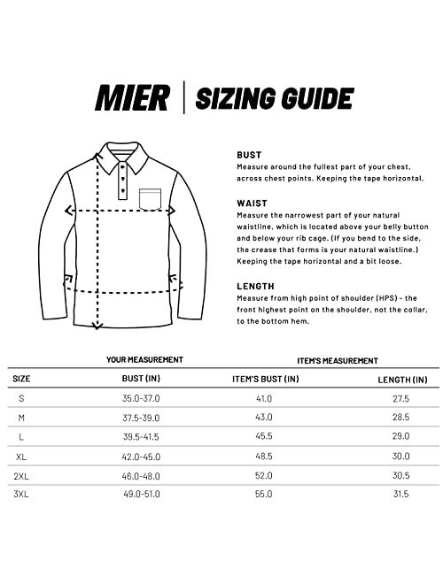 MIER Men's Long Sleeve Collared Shirts Golf Polo Quick Dry Athletic T-Shirts, UV Sun Protection & Super Soft