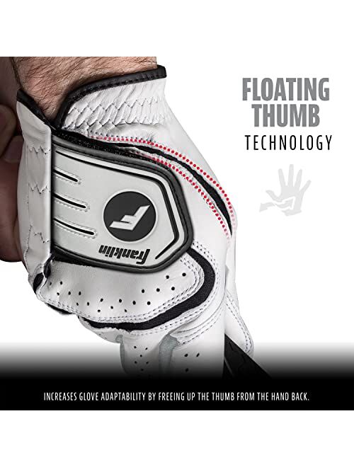 Franklin Sports Golf Glove - Pro Golf Gloves - Premium Leather Golfing Glove - Maximum Grip - White - Black