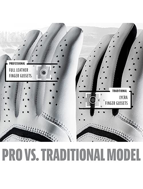 Franklin Sports Golf Glove - Pro Golf Gloves - Premium Leather Golfing Glove - Maximum Grip - White - Black