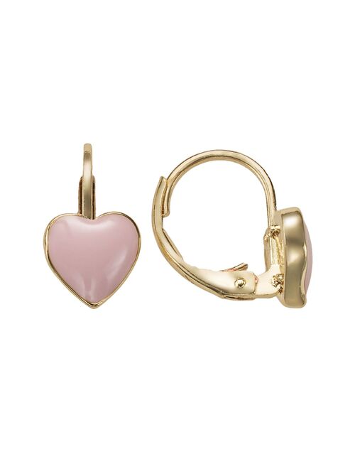 Junior Jewels 18k Gold Plated Pink Enamel Heart Drop Earrings - Kids