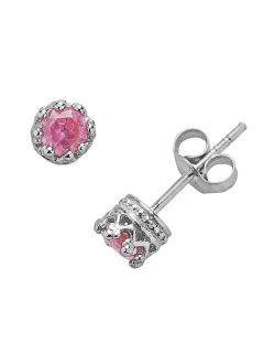 Junior Jewels Sterling Silver Lab-Created Pink Sapphire Crown Stud Earrings - Kids
