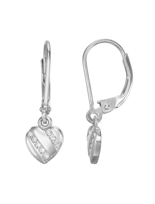 Junior Jewels Kids' Sterling Silver Cubic Zirconia Heart Drop Earrings