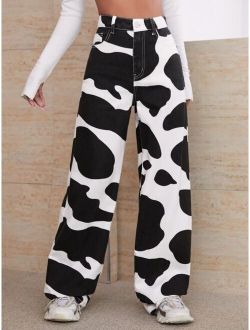 High Waisted Cow Print Jeans