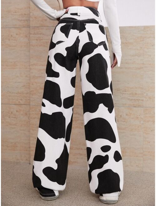 Shein High Waisted Cow Print Jeans