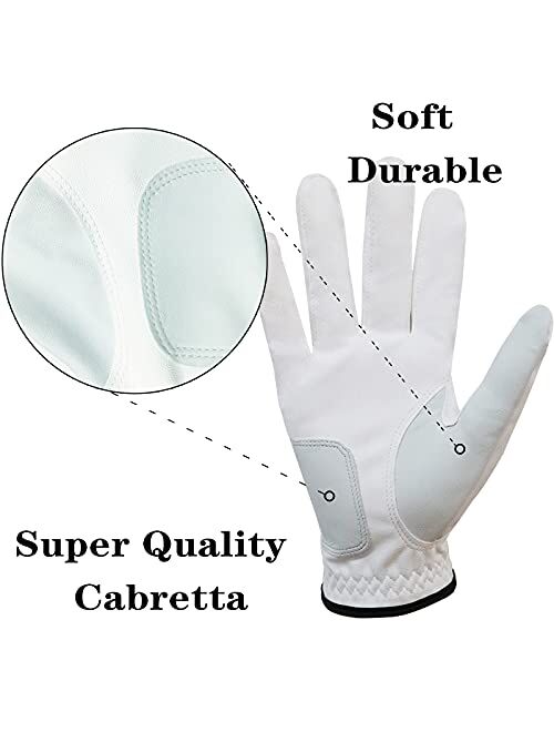 Amy Sport Golf Gloves Men Left Hand Right Hand Leather All Weather Grip Soft Breathable Flexible for Golfers Size Small Medium ML Large XL