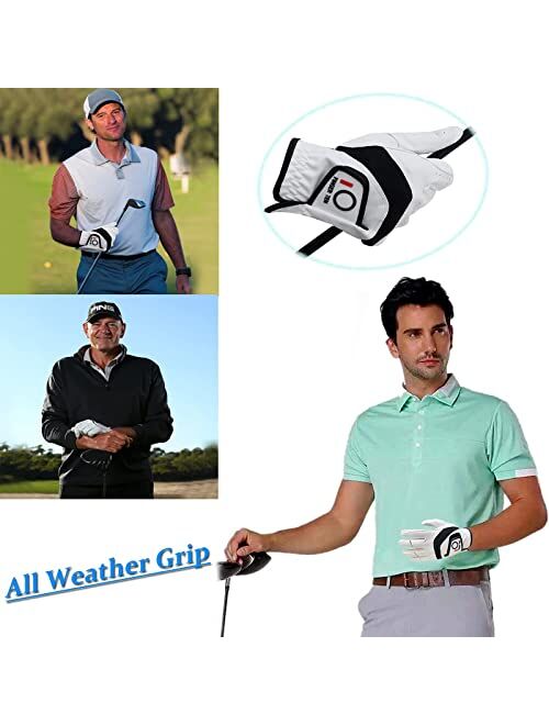 Amy Sport Golf Gloves Men Left Hand Right Hand Leather All Weather Grip Soft Breathable Flexible for Golfers Size Small Medium ML Large XL
