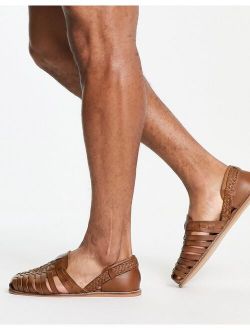 woven sandals in tan leather