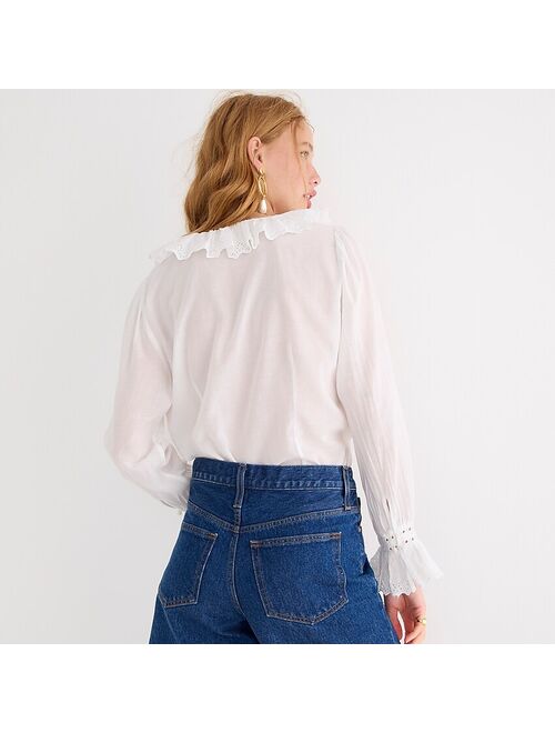 J.Crew Embroidered ruffle-collar top with eyelet