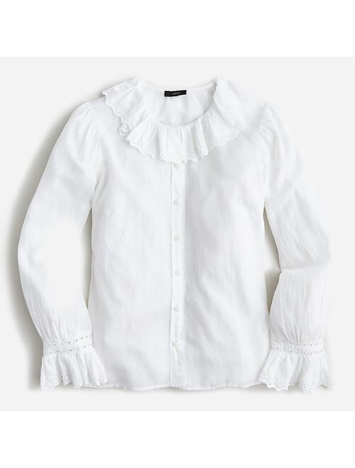 J.Crew Embroidered ruffle-collar top with eyelet