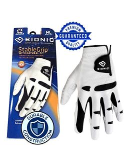 Bionic Glove USA New & Improved 2X Long Lasting Bionic StableGrip Golf Glove - Patented Stable Grip Genuine Cabretta Leather, Designed by Orthopedic Surgeon!