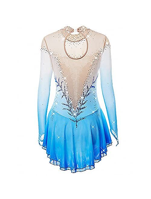 LIUHUO Ice Skating Dress Girls and Women Pink Handmade Figure Skating Professional Competition Costume Long Sleeved Dress