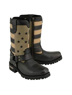 Milwaukee Leather MBL9363 Womens Stars and Stripes Black and Tan Harness Boots - 7.5