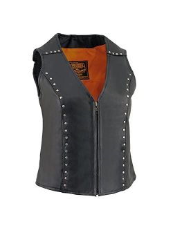 Milwaukee Leather ML2078 Women's Black Leather Vest with Studding Detail