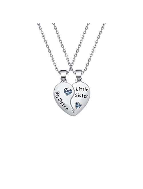 BAUNA Matching Big Sis Little Sis Heart Necklace Set Sister Necklace for 2 Gift for Sister Family Best Friends