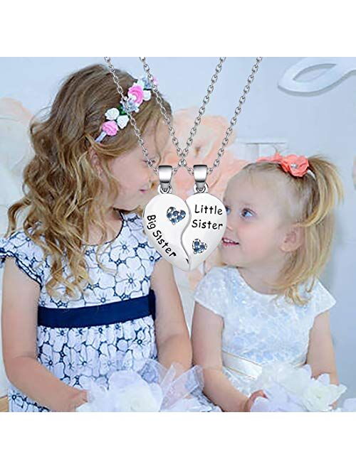 BAUNA Matching Big Sis Little Sis Heart Necklace Set Sister Necklace for 2 Gift for Sister Family Best Friends