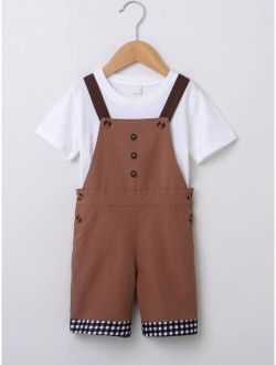 Toddler Boys Contrast Gingham Overall Romper Without Tee