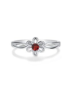 Precious Pieces Sterling Silver Simulated Birthstone Baby Ring with Flower for Little Girls