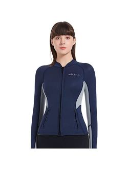 GoldFin Wetsuit Top Womens, 2mm Wetsuit Jacket Long Sleeve Neoprene Tops for Water Aerobics Diving Surfing Swimming