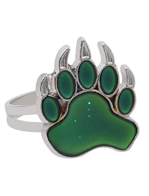 Wqaip Kerg 2 Pcs Bear and Paw Color Change Ring Adjustable Size Mood Ring for Kids Girls Boys