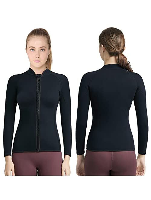 REALON Wetsuits Top Jacket Women Men 2mm Neoprene Long Sleeve Shirt 3mm Front Zipper Vest Wet Suit Keep Warm for Adult Diving Surf Swim Water Sports