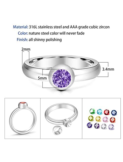 Yodowel Birthstone Rings for Women CZ Crystal Rings for Girls Stainless Steel Rings Cute Pinky Ring for Teen Girls Aesthetic Jewelry