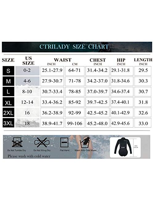 CtriLady Women Neoprene Wetsuit, Long Sleeve Swimsuit with Front Zipper UV Protection Swimwear for Swimming Diving Snorkeling