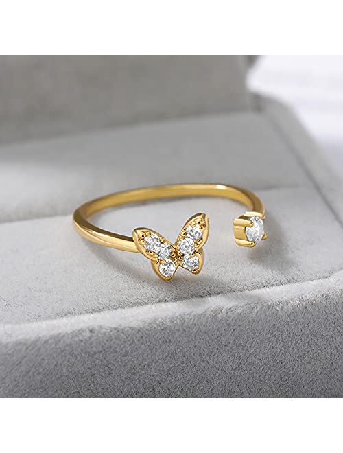Toopnk 2Pcs Butterfly Rings Best Friend Rings Adjustable Butterfly Jewelry for Teen Girls and Girlfriend Anniversary Birthday Gift