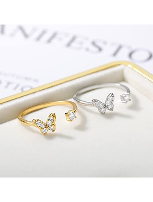 Toopnk 2Pcs Butterfly Rings Best Friend Rings Adjustable Butterfly Jewelry for Teen Girls and Girlfriend Anniversary Birthday Gift