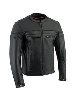 Milwaukee Leather LKM1725 Men's Black Sporty Crossover Scooter Leather Jacket - Large