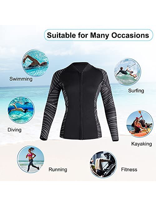 CtriLady Wetsuit Top Women Wetsuit Long Sleeve Jacket, Neoprene 1.5mm High-Necked Wetsuits with Front Zipper for Swimming Diving Surfing Boating Kayaking Snorkeling