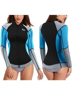 CtriLady Wetsuit Top 1.5mm High-Necked Women Wetsuit Long Sleeve Jacket Neoprene Wetsuits with Front Zipper for Swimming Diving Surfing Boating Kayaking Snorkeling