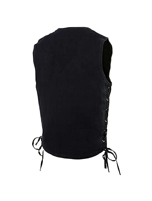 Milwaukee Leather DM1315 Men's Black Denim Classic Side Lace Snap Front Vest