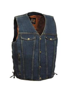 Milwaukee Leather Men's Standard Dm1360 Black Side Lace Denim Vest